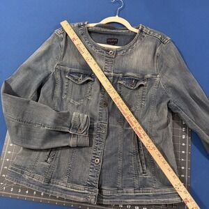 Long Tall Sally Denim Jean Jacket Size 16 Blue Fade Cotton Stretch Trucker